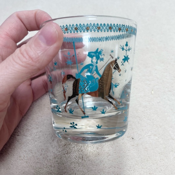 Mid Century Arabian Nights Vintage Horse & Rider glass lowball large rocks set - Picture 5 of 10